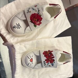 Floral White Sneakers with Red Accents